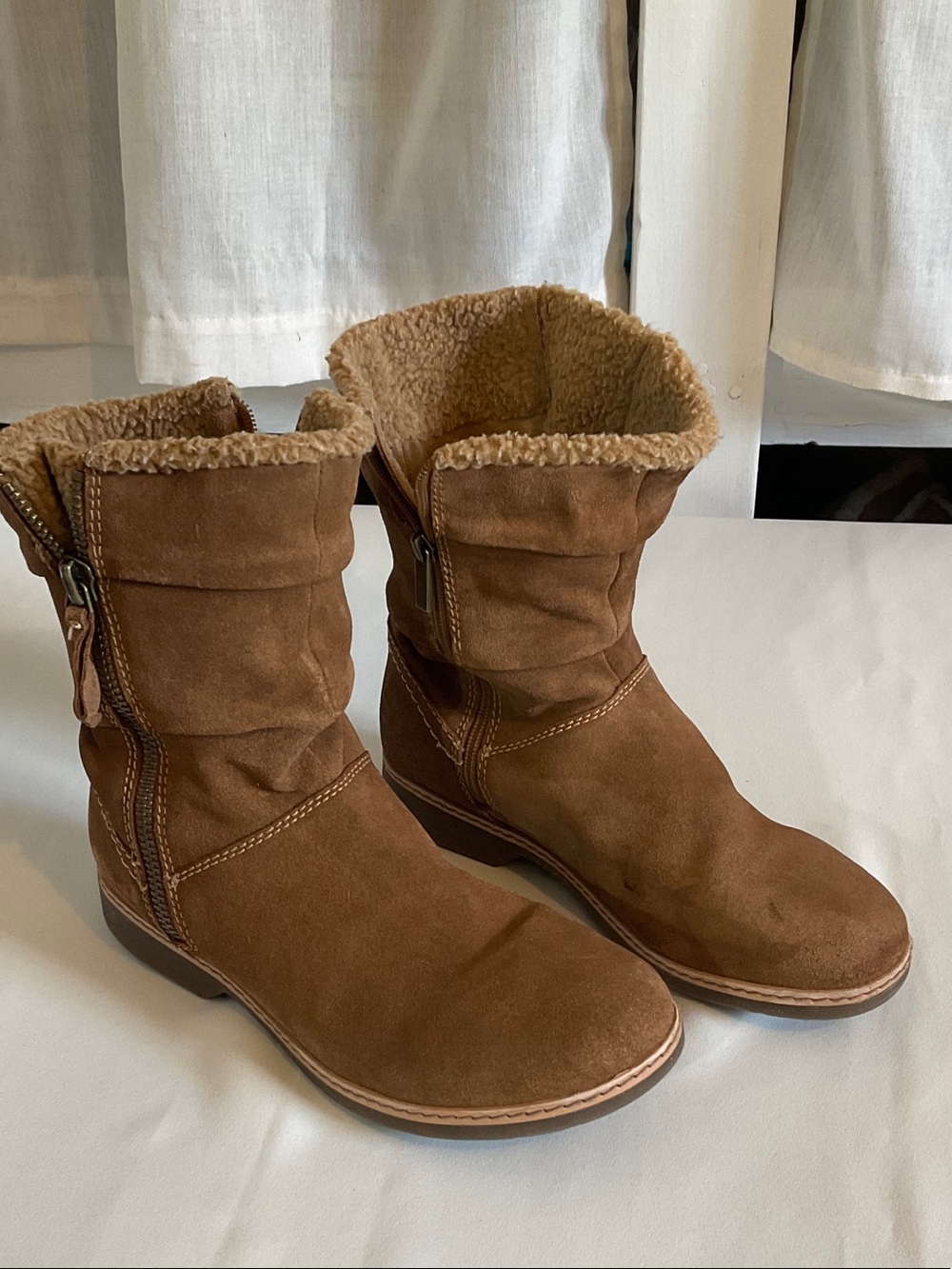 Earth brand. Leather Brown Suede Faux-Shearling Mid-Calf Boots - Women's